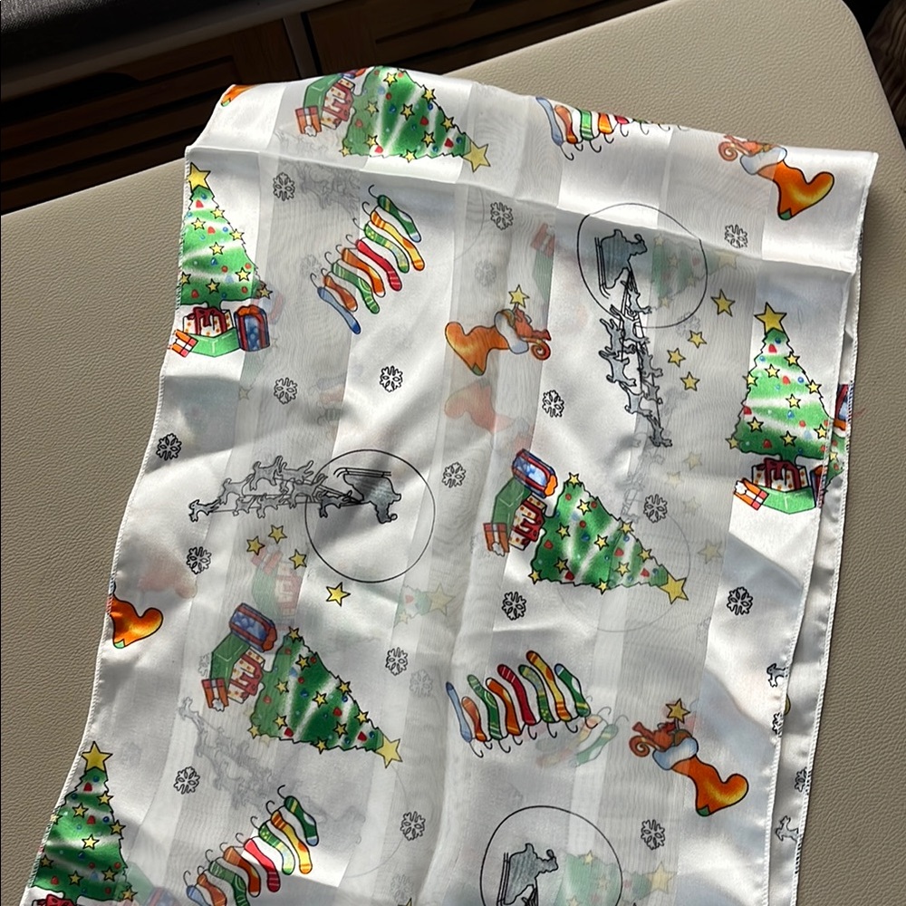 Festive Christmas Scarf with Santa and Tree Design